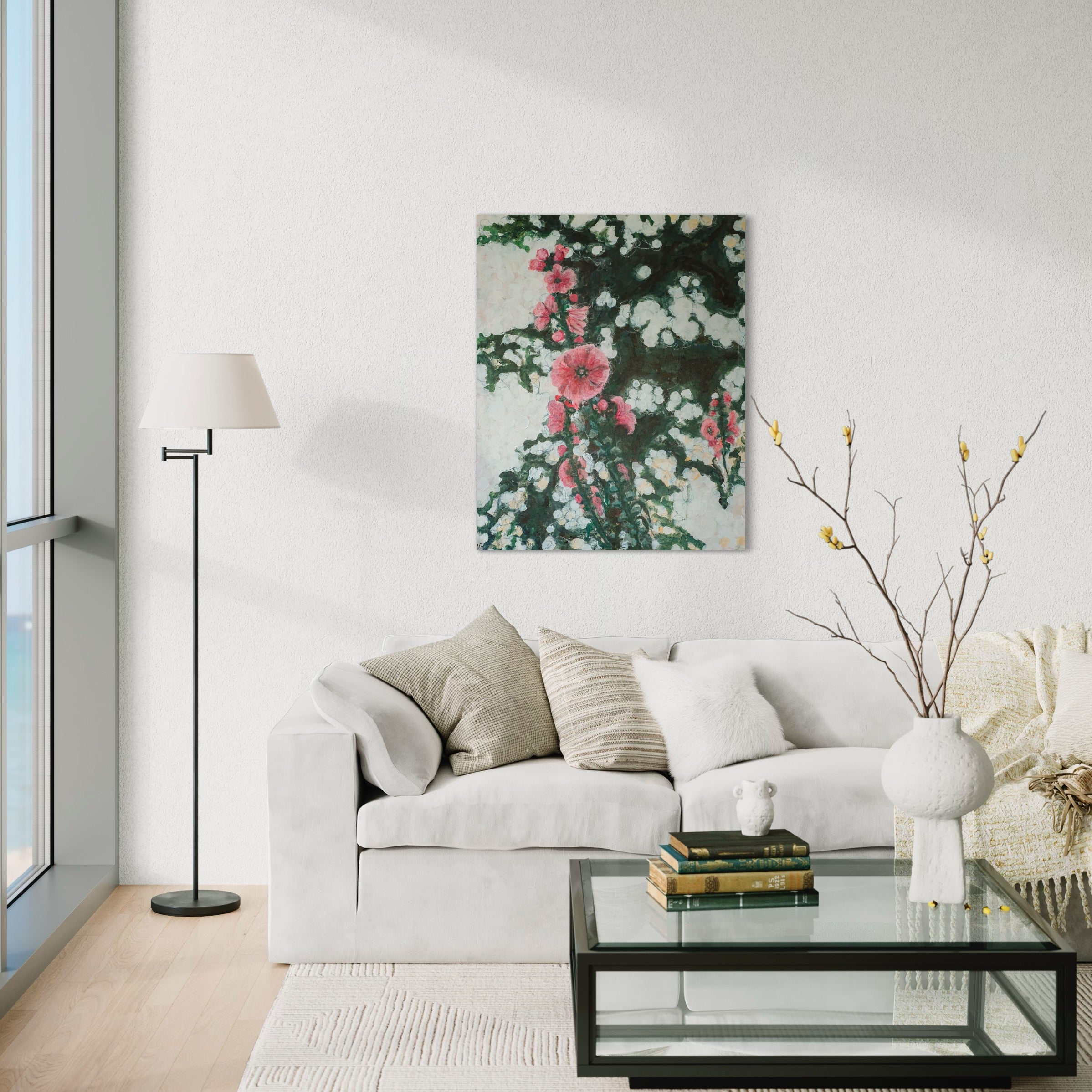 Hollyhock | Modern impressionistic painting flower garden