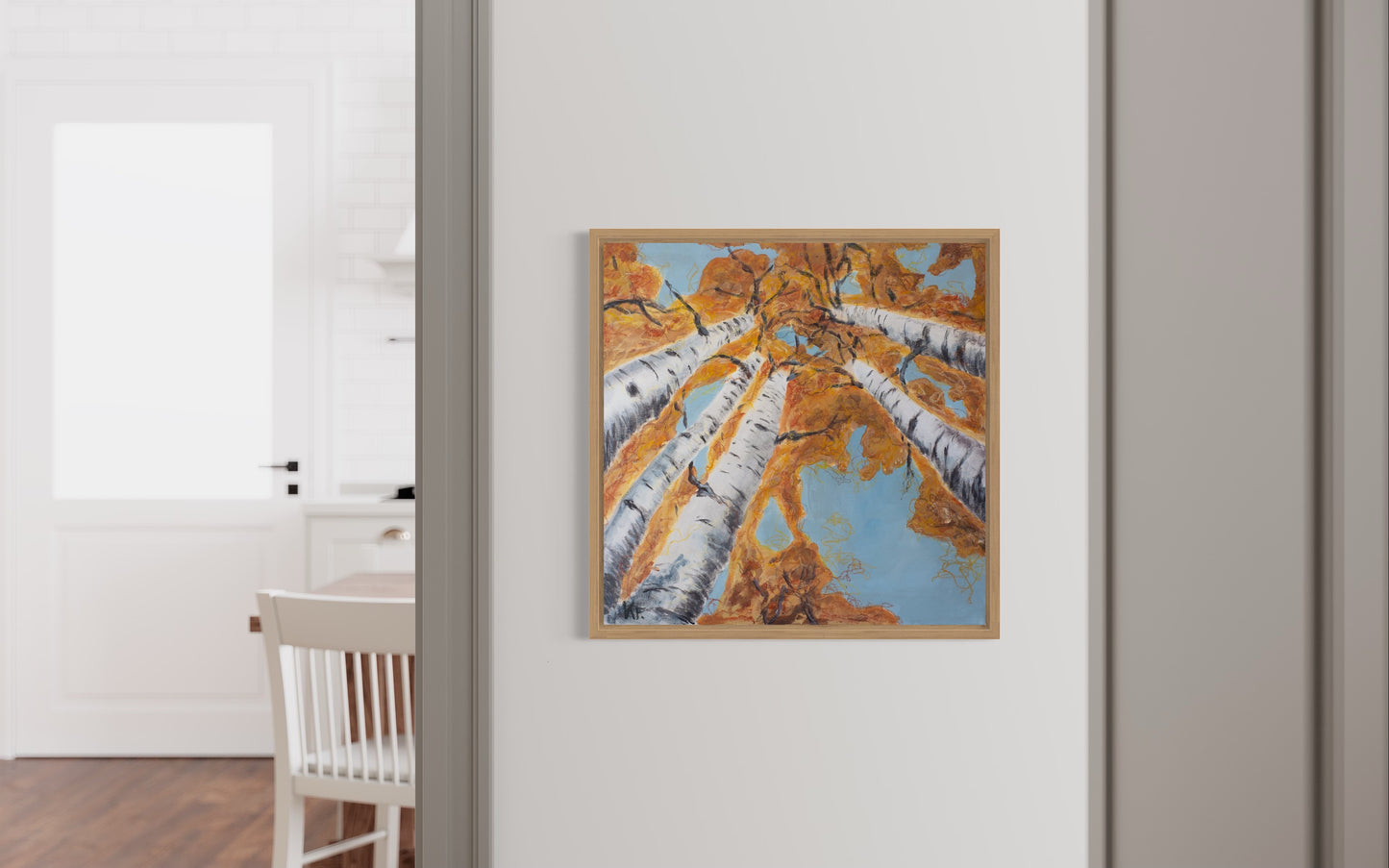 Into the sky 2 - I paint with acrylic on canvas and embellish the details with oil pastel. My goal is to make the artwork interesting from a distance and up close. Acrylic on canvas 50 x 50 cm