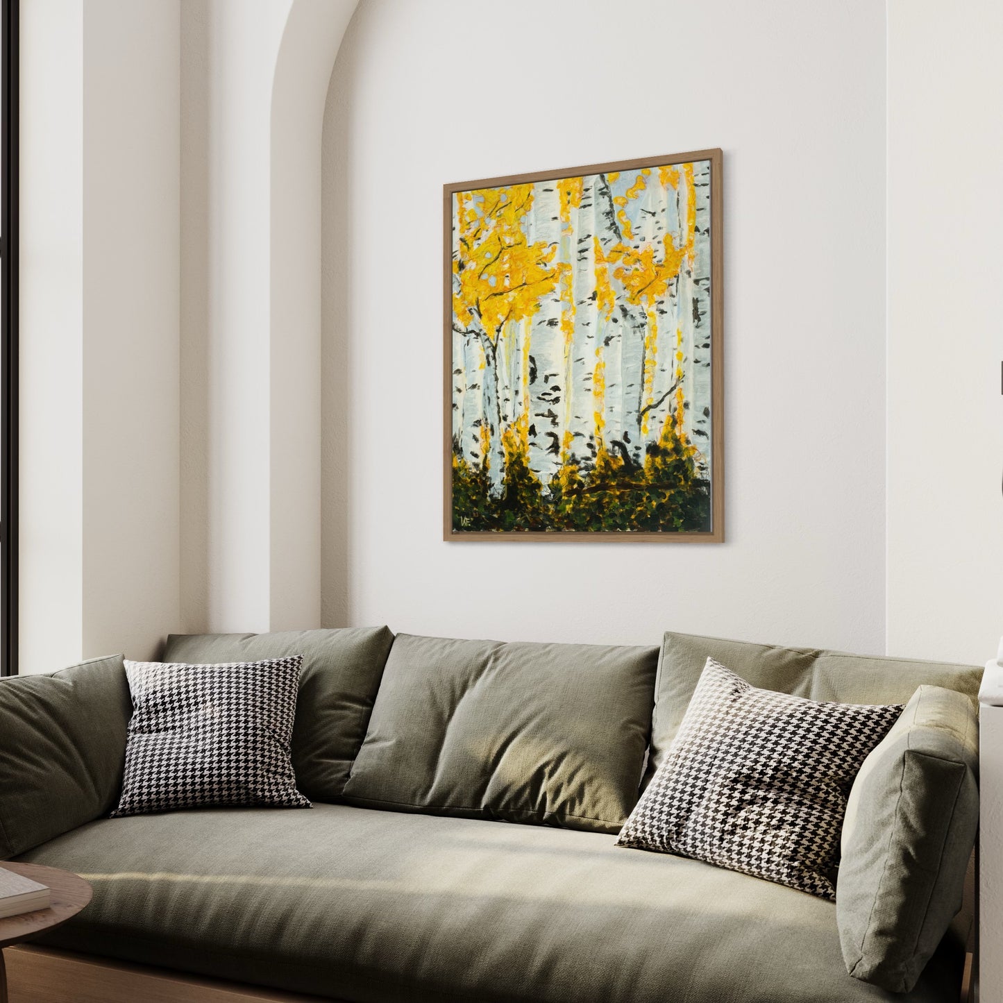 Painting Golden Birch Forest - The pure and fresh look of this painting will light up your space. As if you look out the window and the forest is close at hand. Alt-tekst bewerken