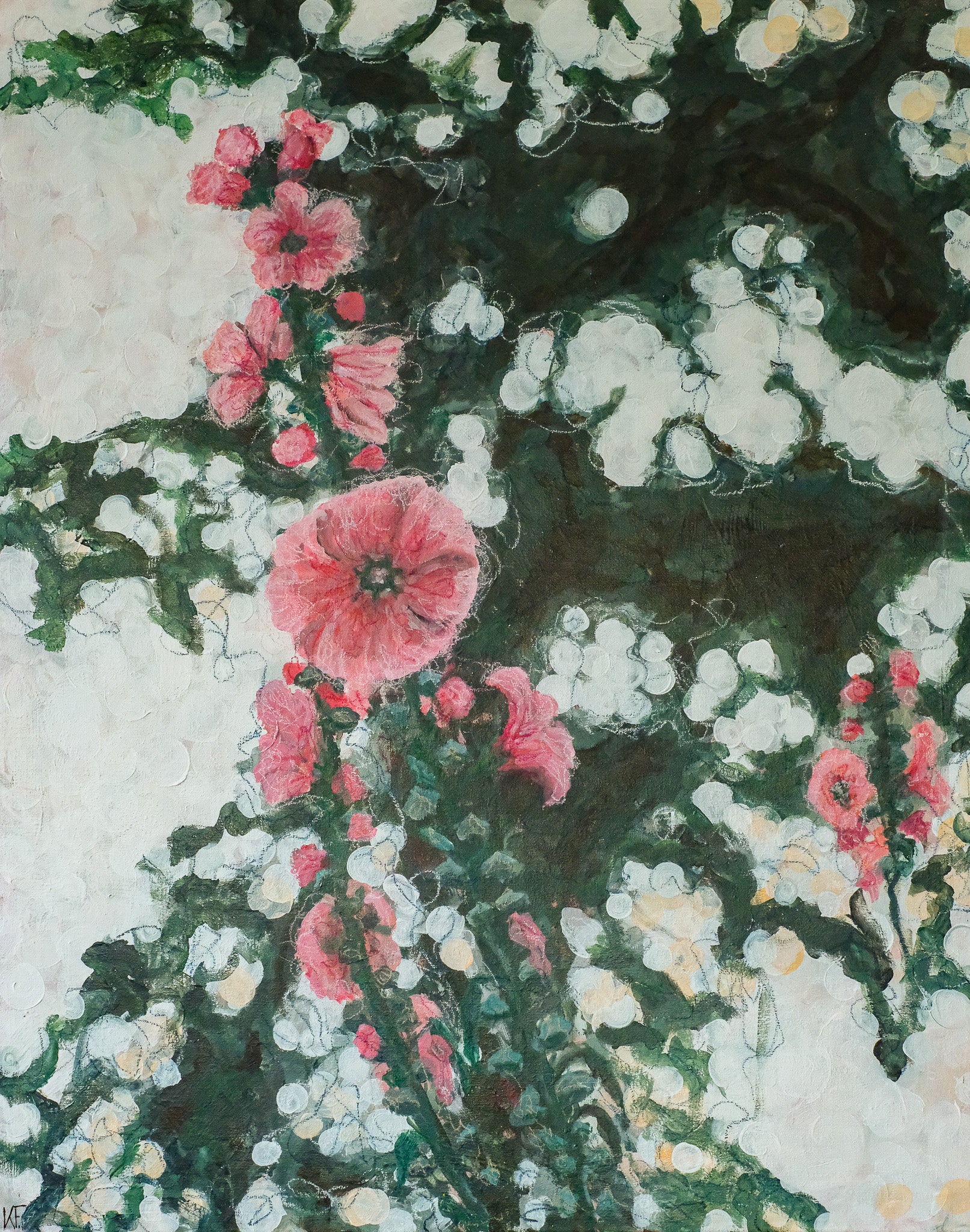 Hollyhock | Modern impressionistic painting flower garden