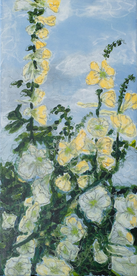 Painting Yellow Hollyhock 1 by Karin Frenay
