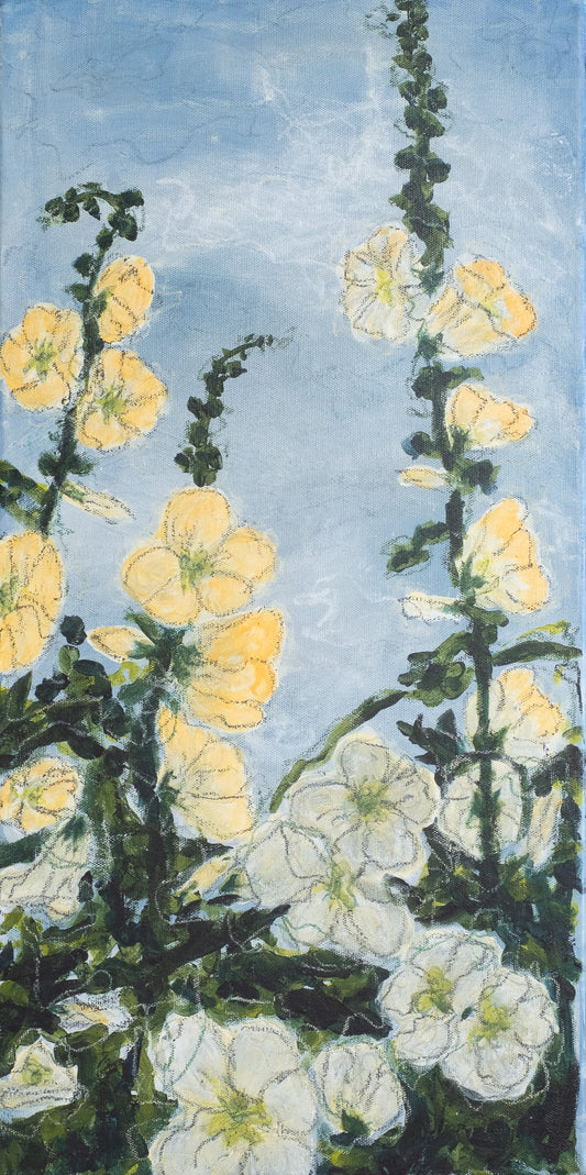 Painting Yellow Hollyhock 2 by Karin Frenay