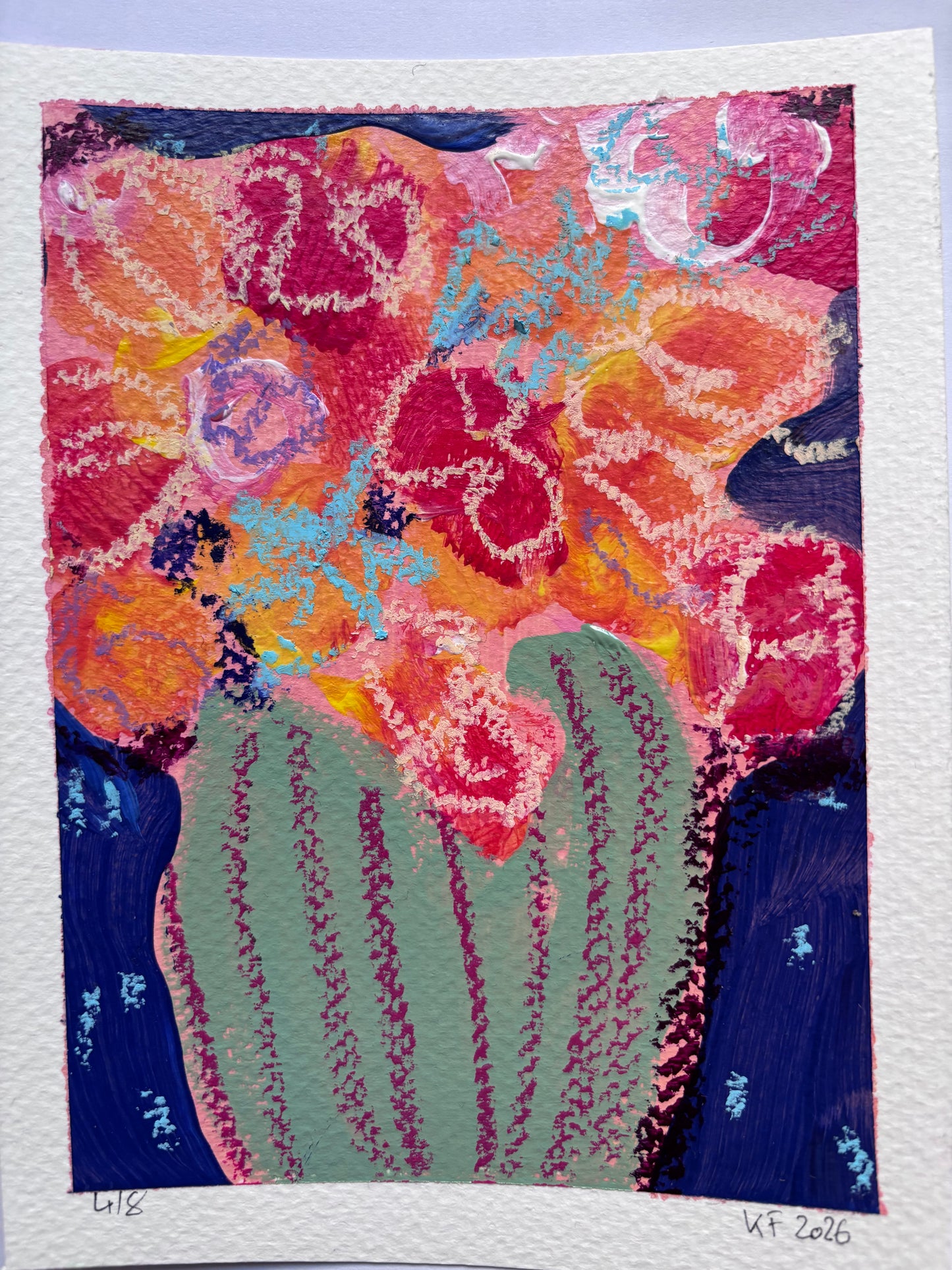 Red flowers in green vase 1-8