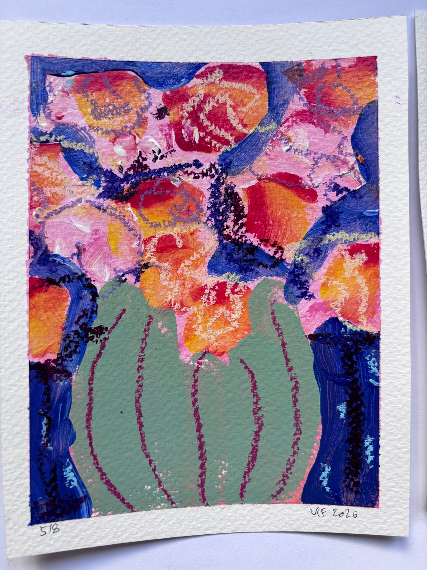 Red flowers in green vase 1-8