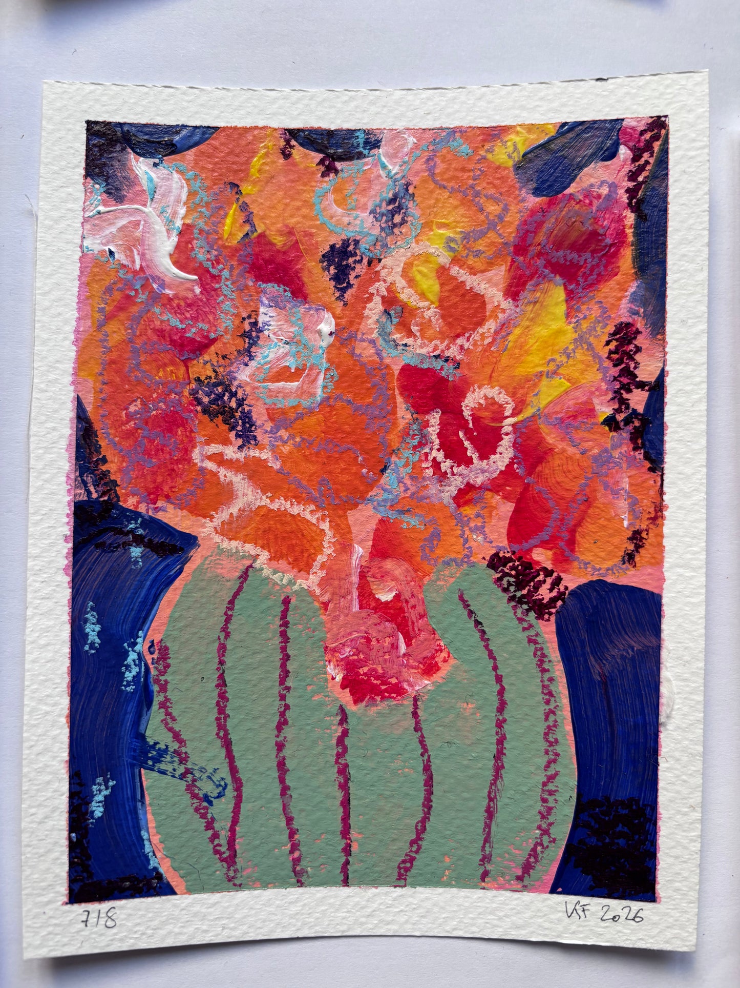 Red flowers in green vase 1-8