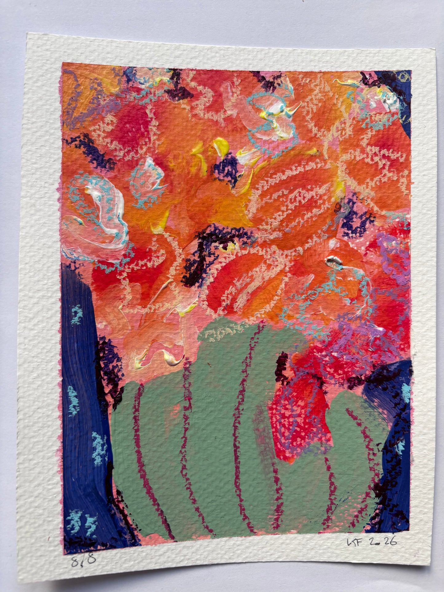 Red flowers in green vase 1-8