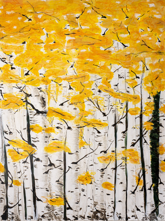 Whispers of Gold - The pure and warm look of this painting will light up your space. As if you look out the window and the forest is close at hand.
