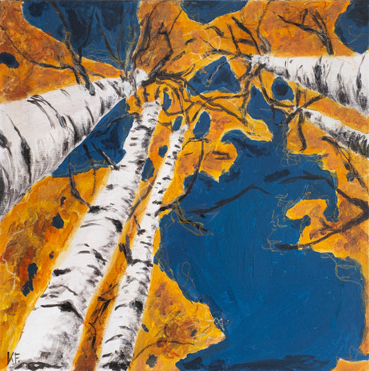 Into the sky 3 - I paint with acrylic on canvas and embellish the details with oil pastel. My goal is to make the artwork interesting from a distance and up close. Acrylic on canvas 50 x 50 cm