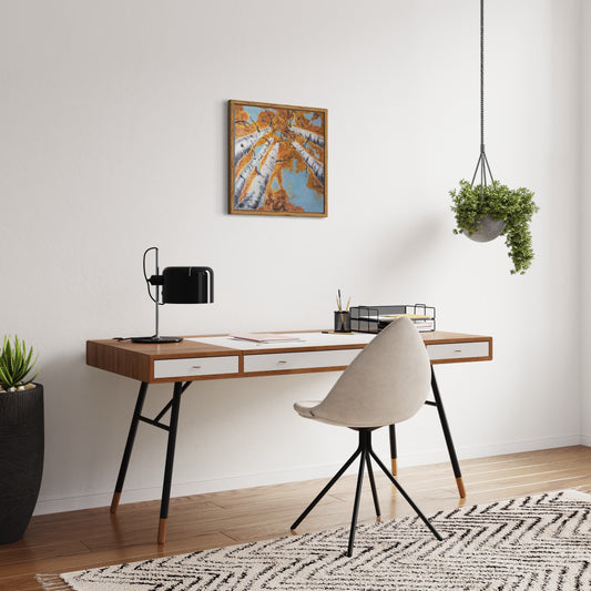 Into the sky 2 - I paint with acrylic on canvas and embellish the details with oil pastel. My goal is to make the artwork interesting from a distance and up close. Acrylic on canvas 50 x 50 cm