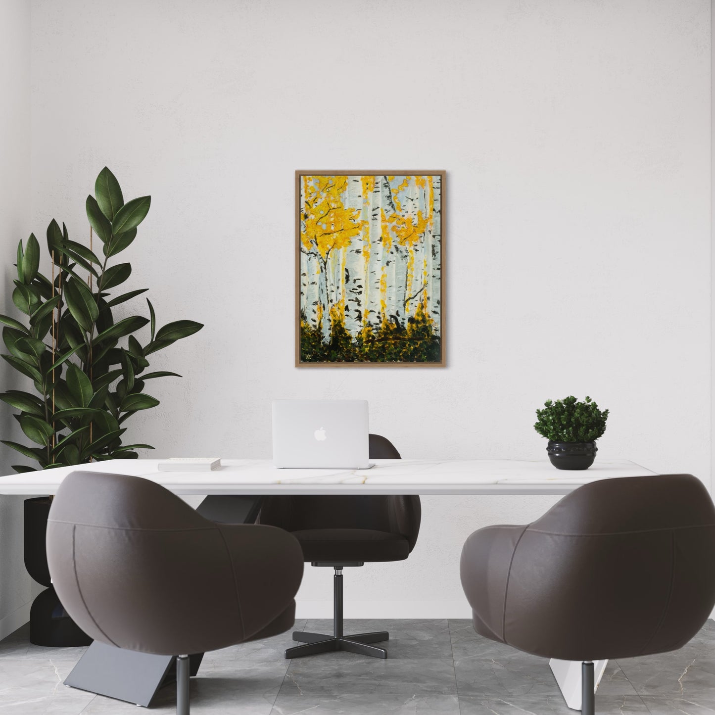 Painting Golden Birch Forest - The pure and fresh look of this painting will light up your space. As if you look out the window and the forest is close at hand.  Alt-tekst bewerken