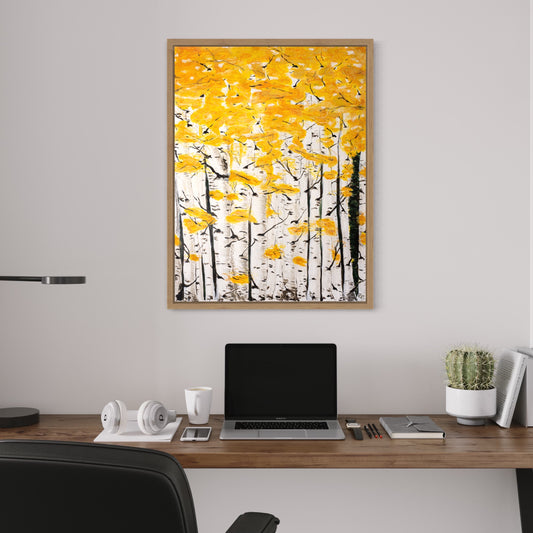 Whispers of Gold - The pure and warm look of this painting will light up your space. As if you look out the window and the forest is close at hand.